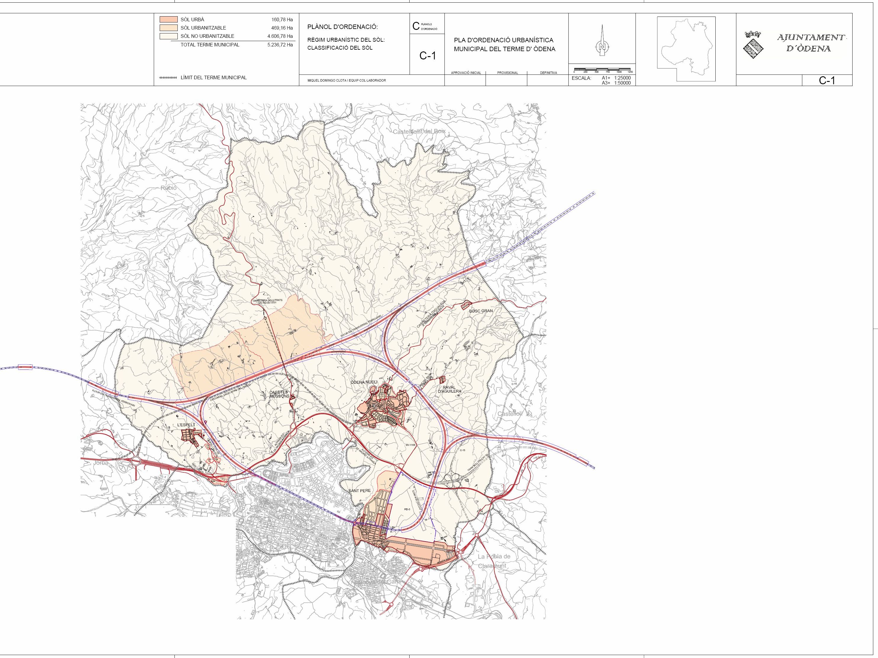 Plànol d'ordenació del POUM d'Òdena, en aprovació provisional Font:Ajuntament d'Òdena