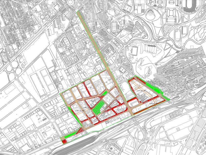 Infraestructures de mobilitat i zones verdes en el projecte de la Marinadel Prat Vermell Font: Ajuntament de Barcelona