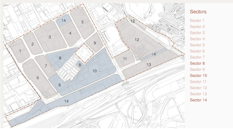 Delimitació dels plans de millora urbana (PMU) de la Marina del PratVermell Font: Ajuntament de Barcelona