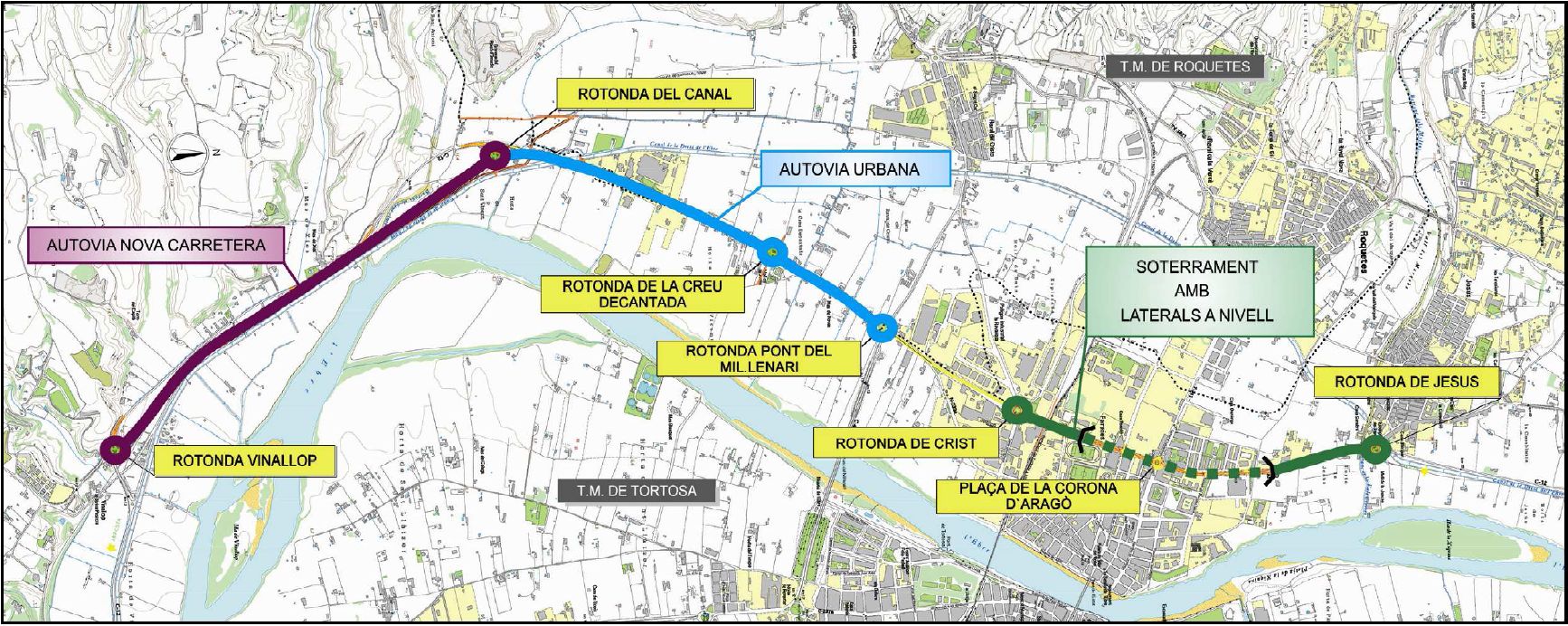 Actuacions previstes en el desdoblament de la C-12 al seu pas per TortosaFont: Departament de Territori i Sostenibilitat