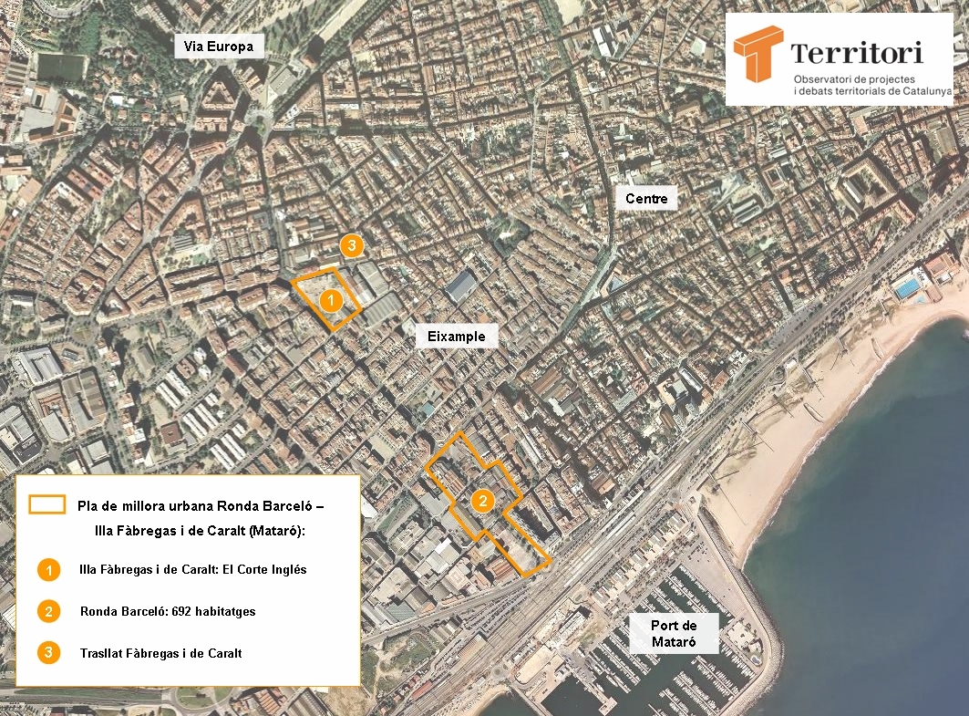 Esquema de localització del Pla de millora urbana de la ronda barceló-illa Fàbregas i de Caralt Elaboració: Moisès Jordi