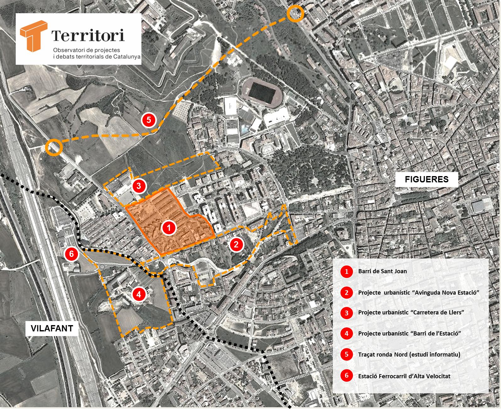 Esquema dels projectes urbanístics als barris de ponent de Figueres Elaboració: Moisès Jordi