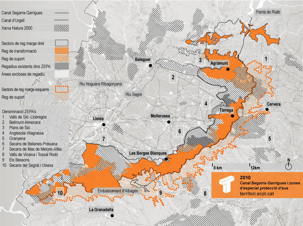 Canal Segarra-Garrigues i zones d'especial protecci� d'aus Mapa: Montse Ferr�s