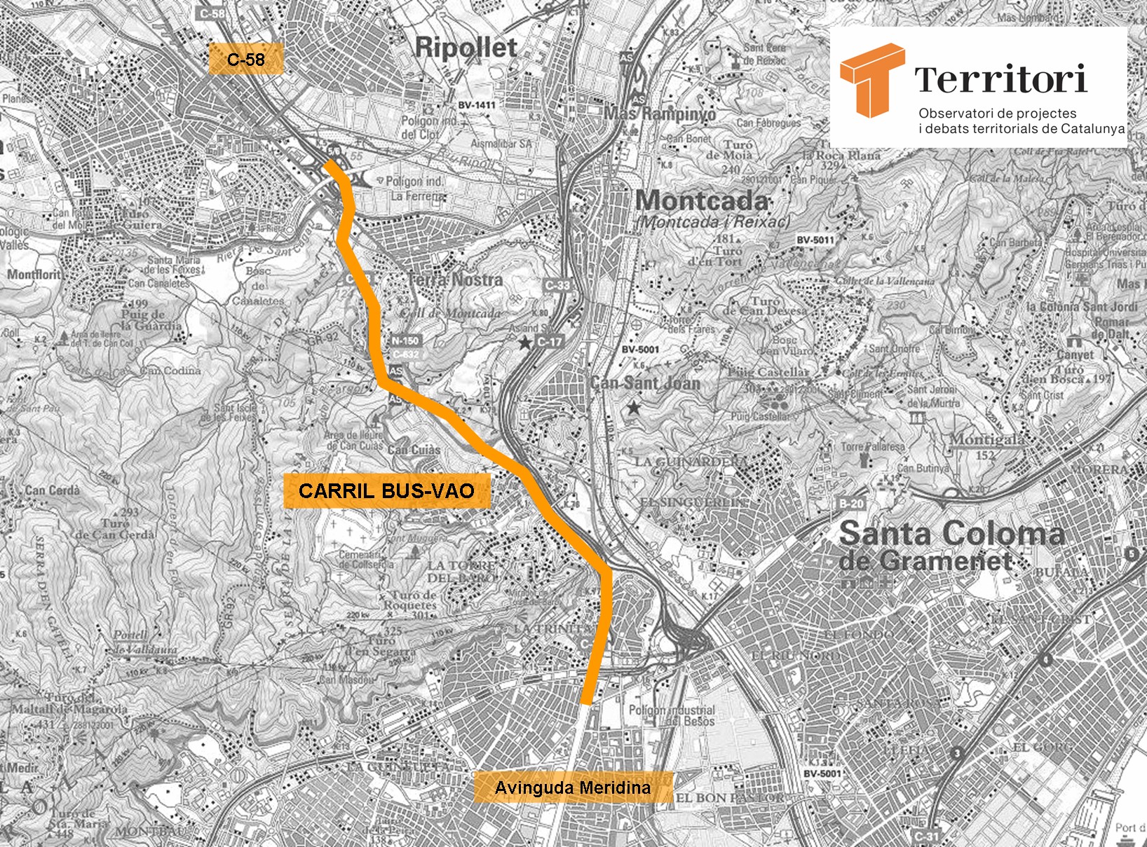 Esquema del carril bus-VAO de la C-58 Elaboraci?: Mois?s Jordi